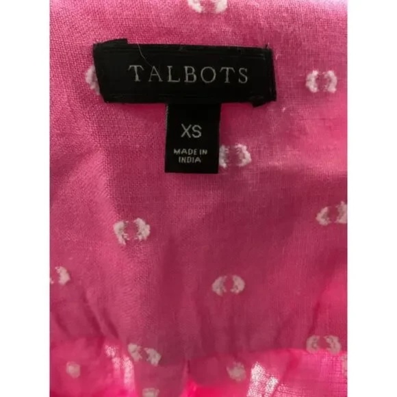 Talbots Pink Polka Dot Linen Button-Up Blouse Top - Picture 4 of 4